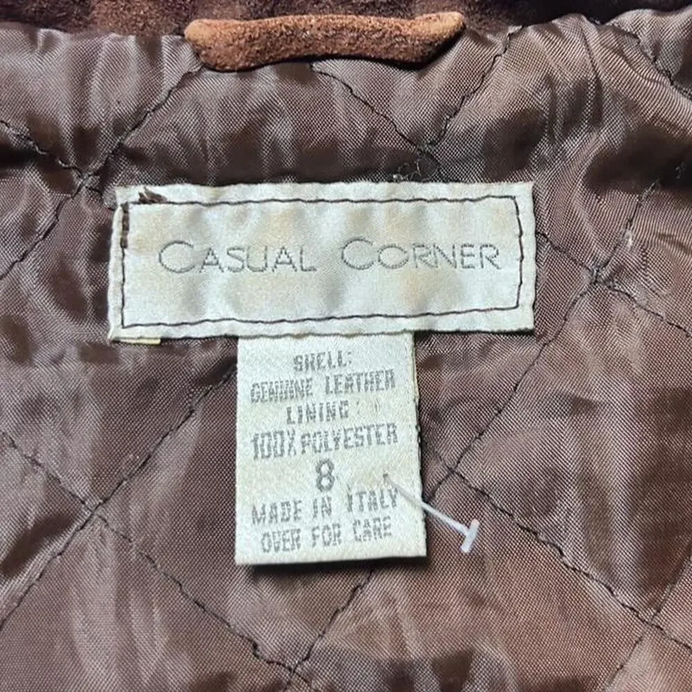 Casual Corner Vintage 90s Made in Italy Brown Suede Leather Trucker Jacket Sm